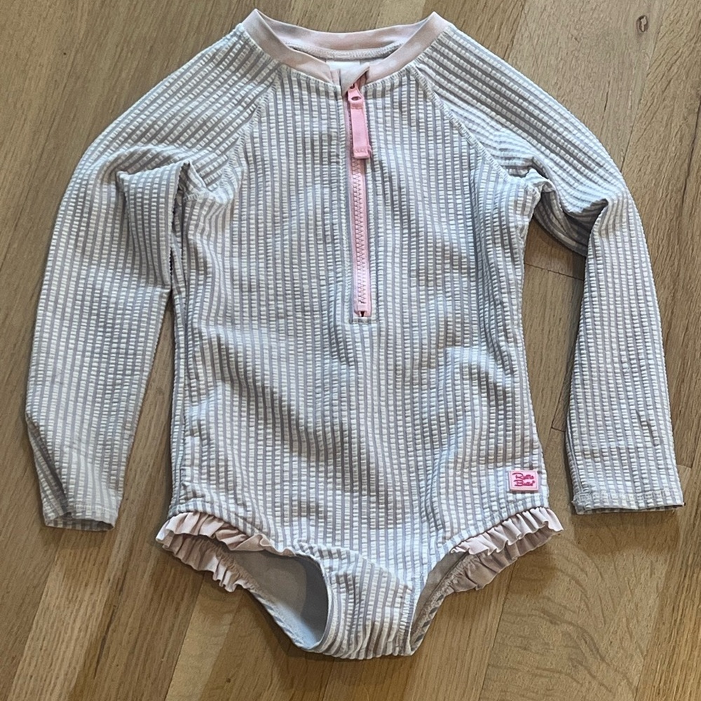 Ruffle Butts Striped Long Sleeve Swimsuit